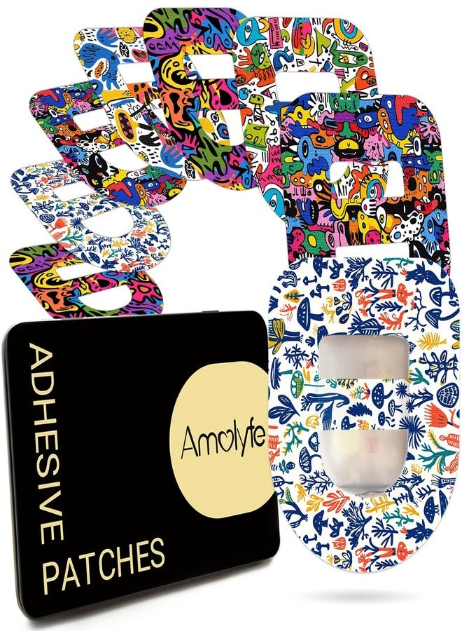 Amolyfe Omnipod 5 Adhesive Patches Waterproof, 20 Pack Amolyfe Omnipod Overpatches with Stretchable Strap, Breathable, Long-Lasting Medical Adhesive, Premium Hinged Tin (Graffiti) - Image 1